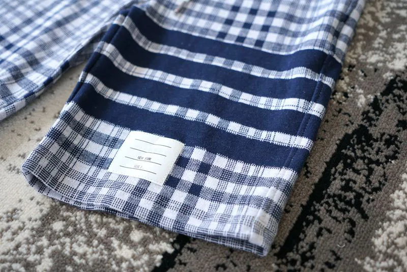 

2021 Fashion TB THOM Brand Casual Shorts Men Summer Cotton Casual Sports Trousers Plaid Striped Knee Length Jogger Track Pants