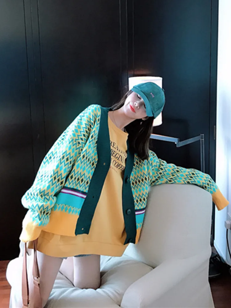 

Women's Cardigans Knitted Sweaters V-neck Loose Casual Single Breasted Cardigan Sweater Autumn Female Cardigan XY5001