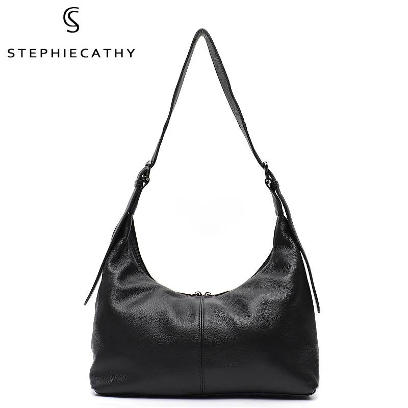 

SC Luxury Women Cowhide Crossbody Bag Large Casual Shoulder Purse Wide Strap Handbag Female Daily 100% Genuine Leather Hobo Sack