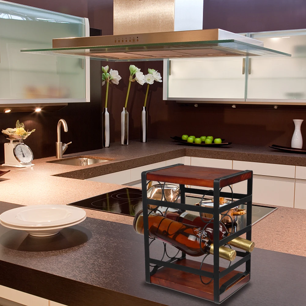 

Rustic Wood Countertop Wine Rack 6 Bottles