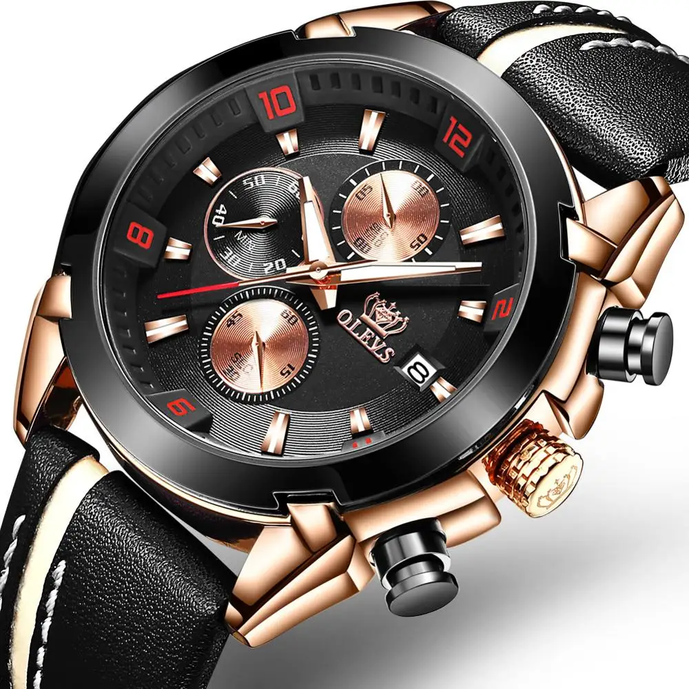 Мужские часы с хронографом аналоговые кварцевые кожаные мужские