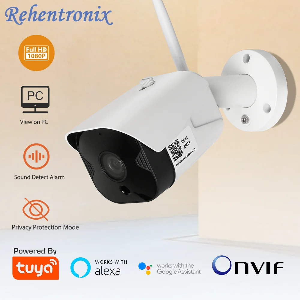 Tuya Outdoor WiFi Security Camera ONVIF 1080P Bullet CCTV Surveillance Camera Support View on PC Alexa Google Home Wireless Cam