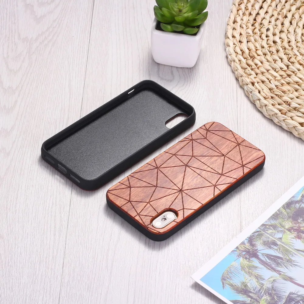 Geometric Triangle Engraved Nature Wood Phone Case Coque Funda For iPhone 14 14ProMax 14Plus 13Promax 13 12 11
