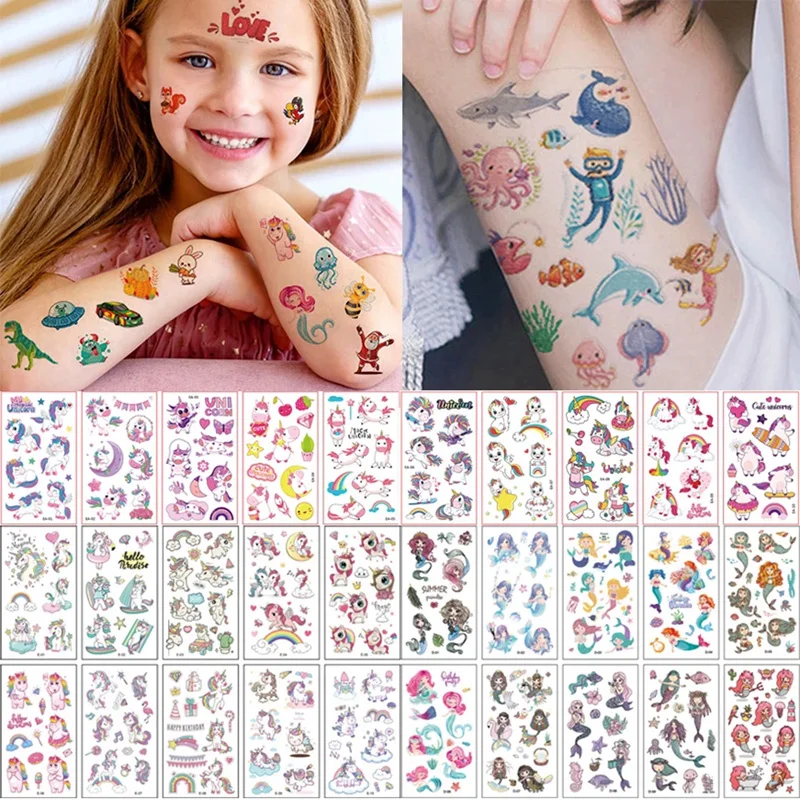 10Pcs/lot Cartoon Tattoo Stickers Children Hands Arm Unicorn Temporary Fake Tattoos Kids Birthday Party Decorations DIY Body Art