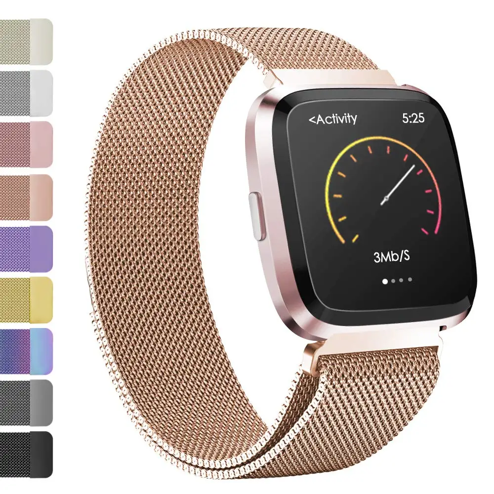Rose Gold Ремешок металлический браслет из нержавеющей стали для Fitbit Versa ремешок на запястье Миланский Магнитный Браслет fit bit Lite Verse 2 Band аксессуары - Цвет: Rose Gold