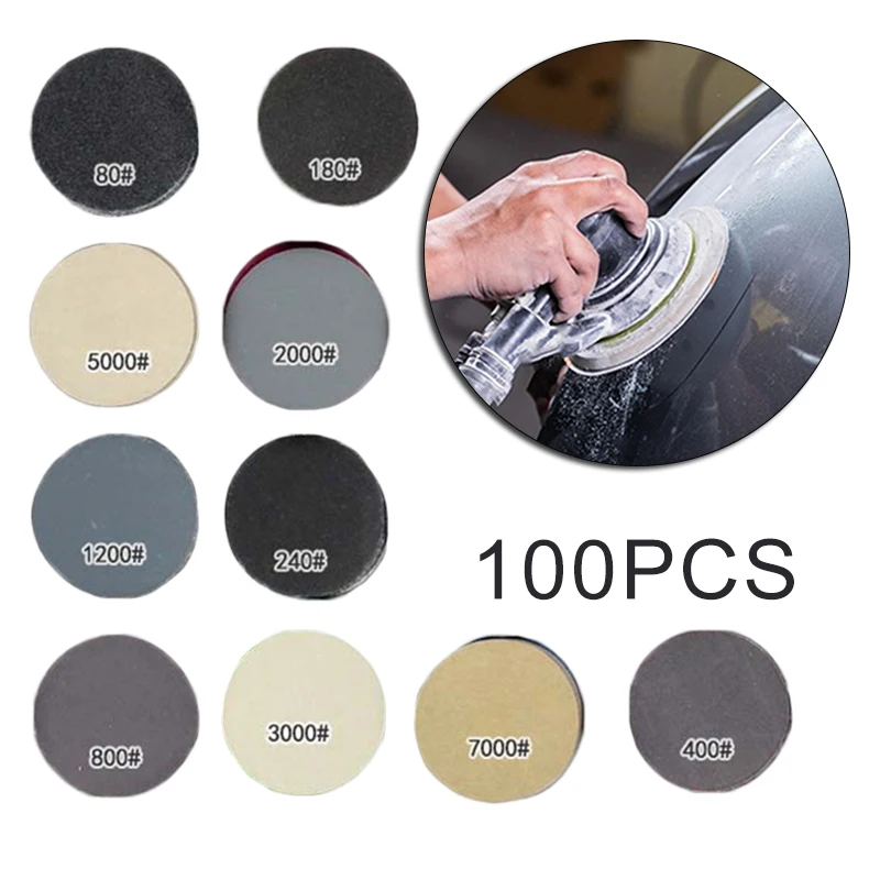 

100pcs Sandpapers Waterproof Discs For Wet or Dry Sanding Silicon Carbide
