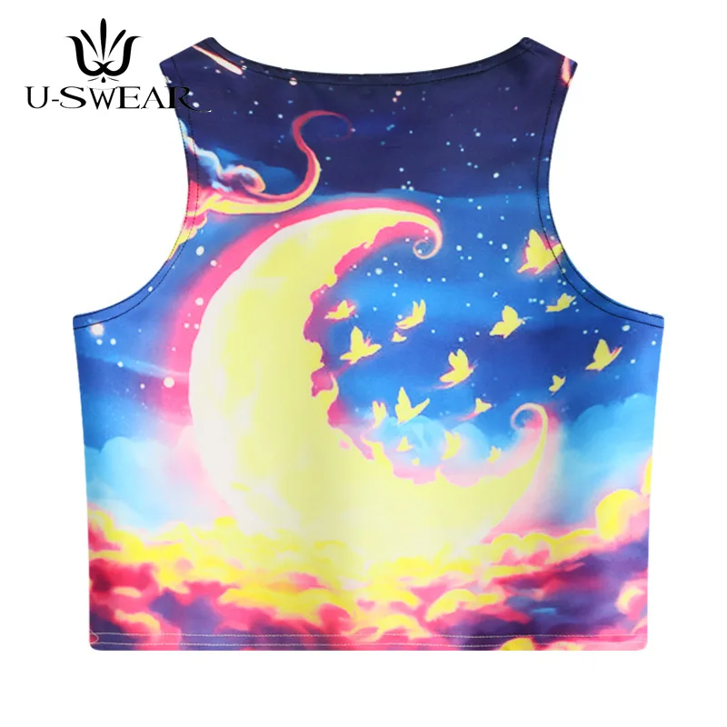 Летние эластичные короткие облегающие майки с желтой луной танцевальная одежда