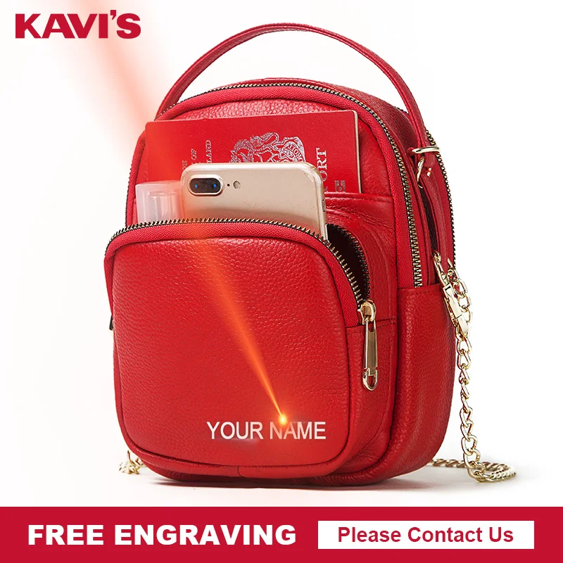 KAVIS Бесплатная гравировка натуральная коровья кожа сумка мессенджер женская на