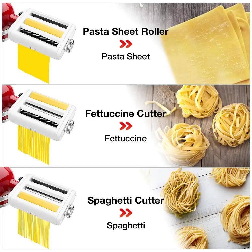 

Pasta Maker Attachment 3 in 1 Set for Kitchen Aid Stand Mixers Included Pasta Sheet Roller, Spaghetti Cutter, and Cleaning Brush