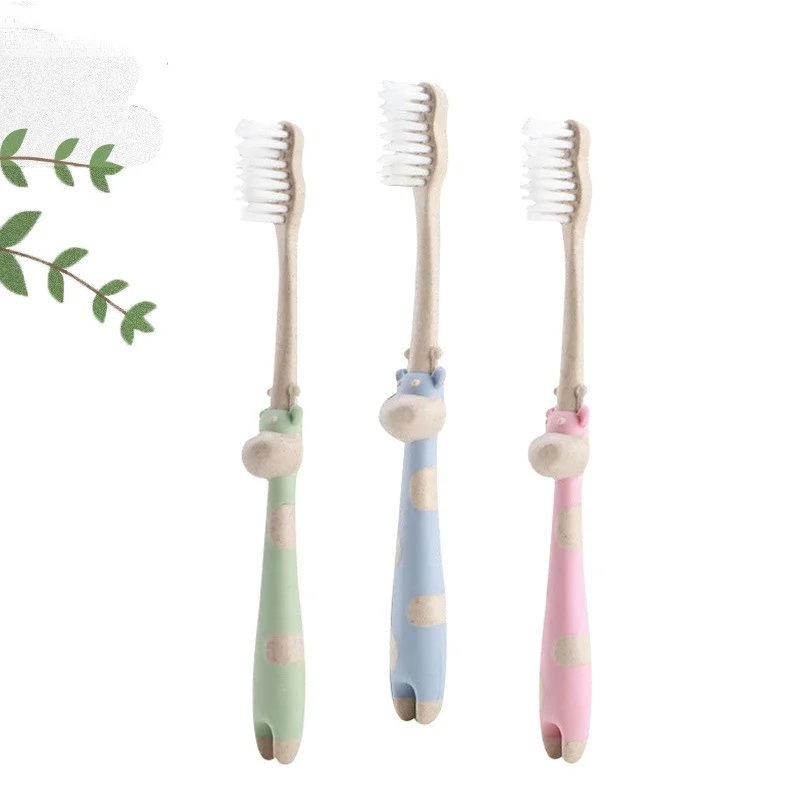 

Цветная детская зубная щетка с мультяшным рисунком, зубная щетка из пшеничного волокна, Мягкая зубная щетка с маленькой головкой, с мультяш...