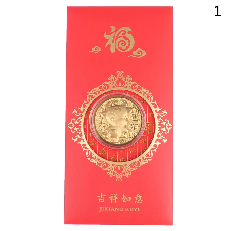 

2021 Year Ox Commemorative Coin Chinese Zodiac Souvenir Coin New Year Gift Bag