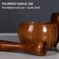 wooden grinder pounded garlic jar mortar old fashion grinder round hand polished pestle set for grind herbs spices grains pepper