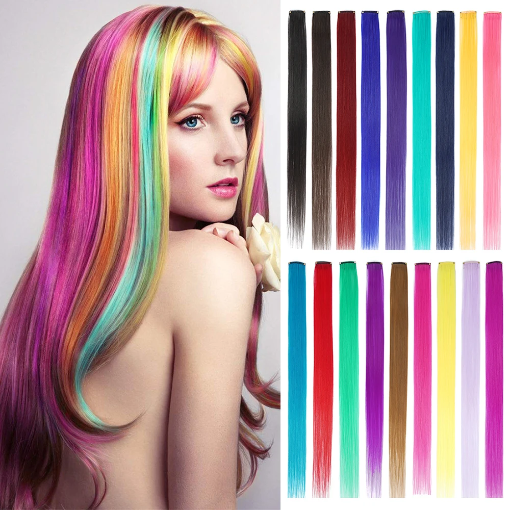 

57 Colored Long Straight Ombre Synthetic Hair Extensions Pure Clip In One Piece Strips 20" Hairpiece For Women Beyond Strands