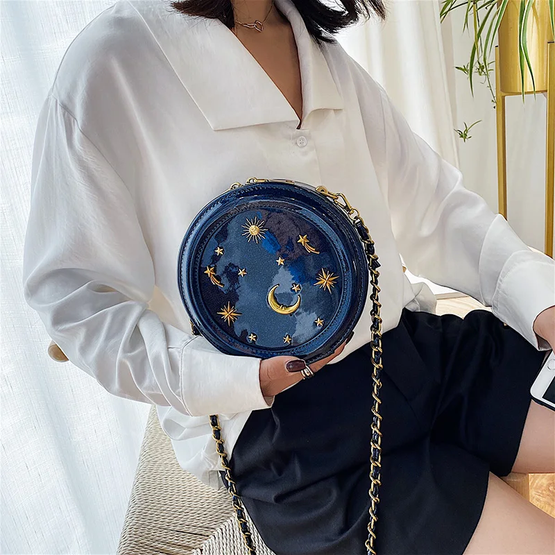 Модная круглая сумка через плечо с изображением звездного неба