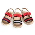 Сандалии из ПУ кожи для девочек 0-18 месяцев, мягкая хлопковая нескользящая подошва, с полосками, на липучке, повседневная обувь для начинающих ходить детей, летние босоножки для младенцев