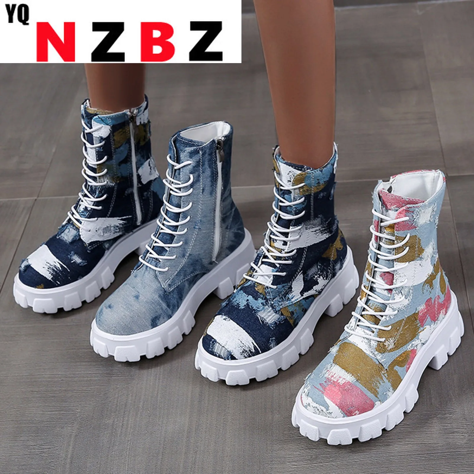 

2022 Fashion Women's Shoes Breathable Thick-soled Retro Slip-on Combat Boots Fashionable Design Casual Boots Sapatos Femininos