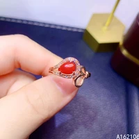 925 pure silver chinese style natural red coral womens luxury fashion water drop adjustable gemstone ring fine jewelry support