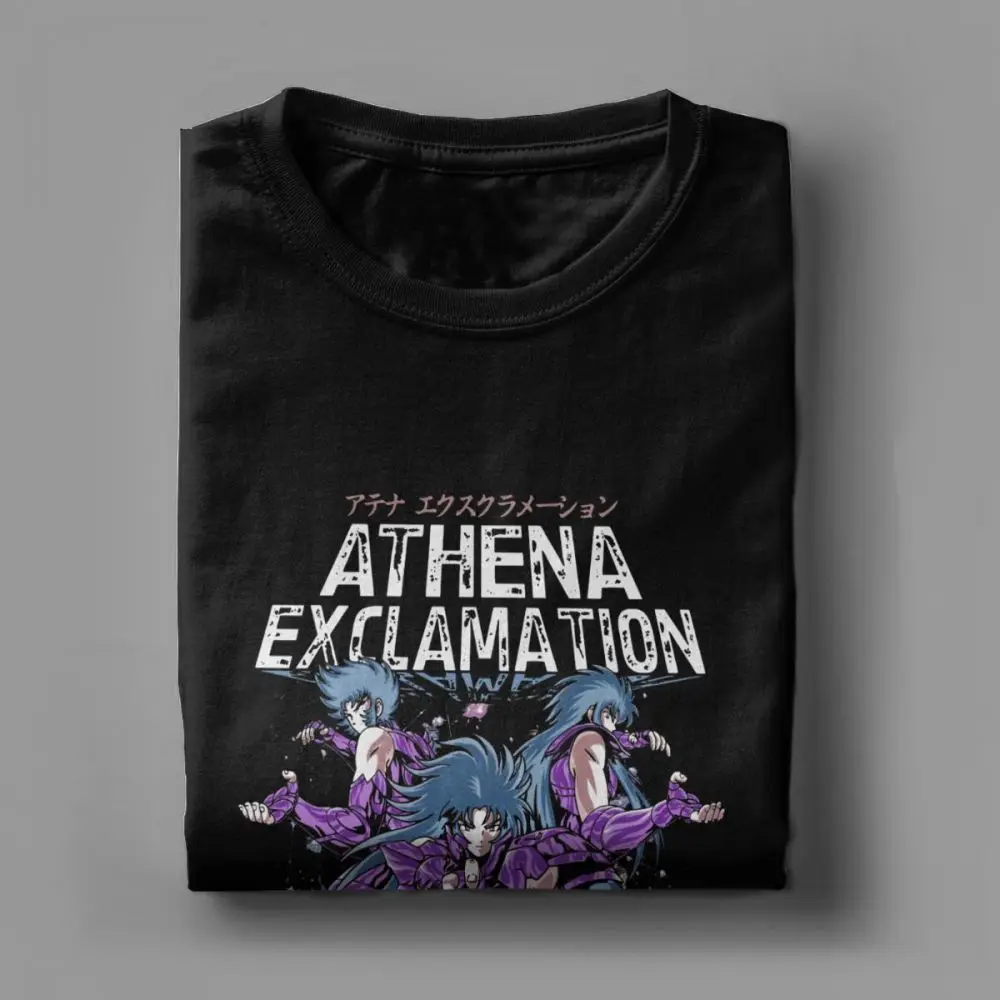 Funny Athena Exclamation T-Shirts for Men Pure Cotton T Shirts Knights of the Zodiac Saint Seiya 90s Anime Short Sleeve Tee |