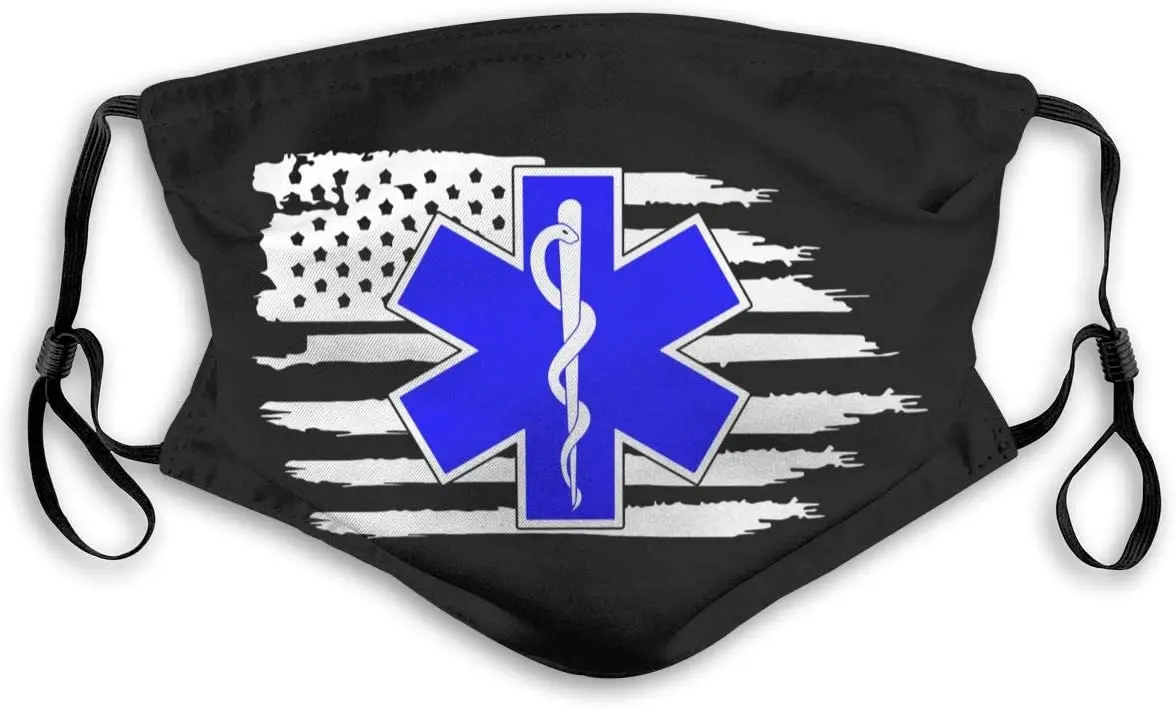 

American Flag Ems Star Of Life Emt Paramedic Medic Pm2.5 Face Bandana Men Women Activated Carbon Filters Breathable Scarf Shield