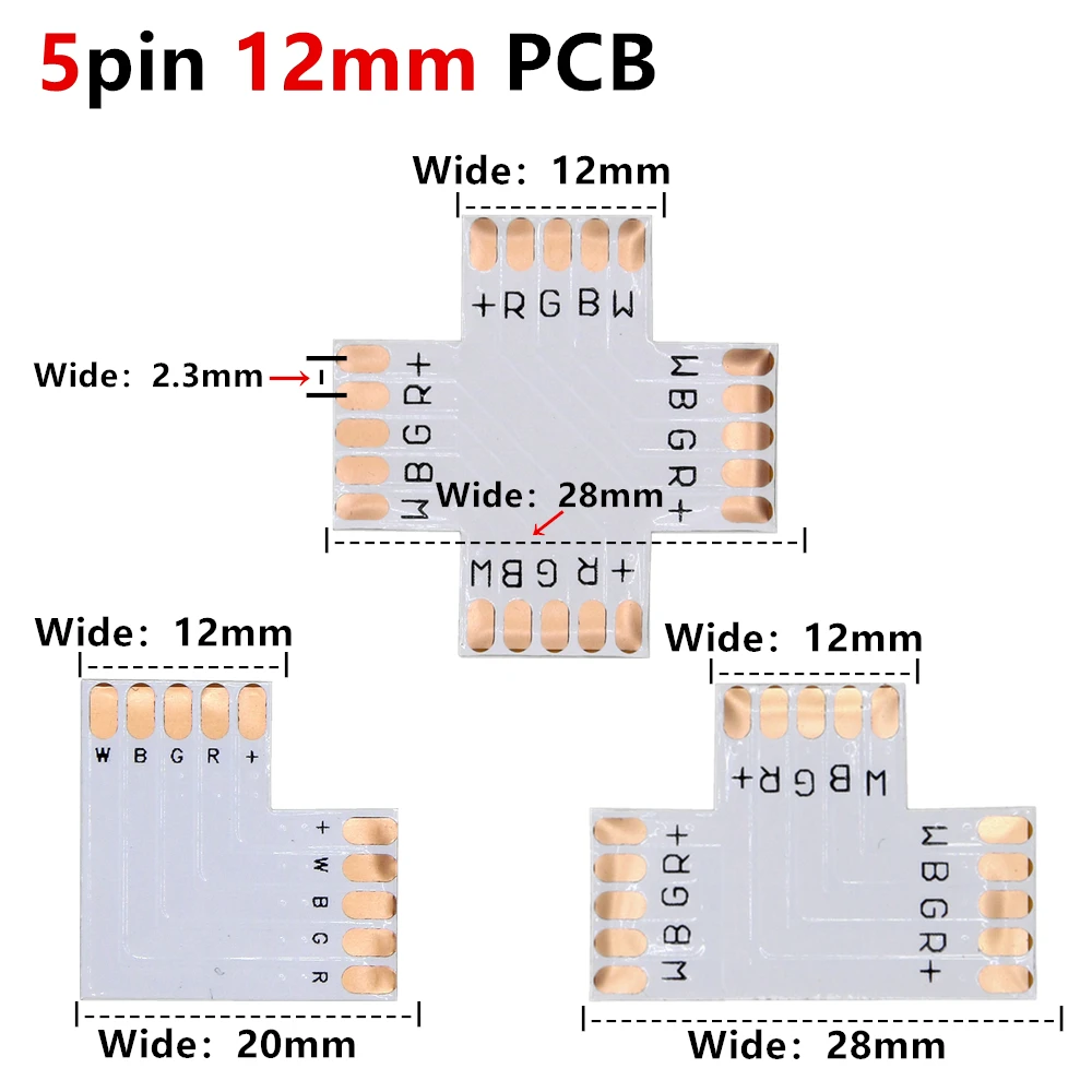 2pin/3pin/4pin/5pin угловой разъем 8 мм/10 мм/12 мм T/L/X PCB форма Solderless для WS2812 WS2811 Pixel
