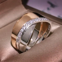 2021 new silver plate rose gold double cross rhinestone ring square micro set female jewelry romantic bride engagement gift