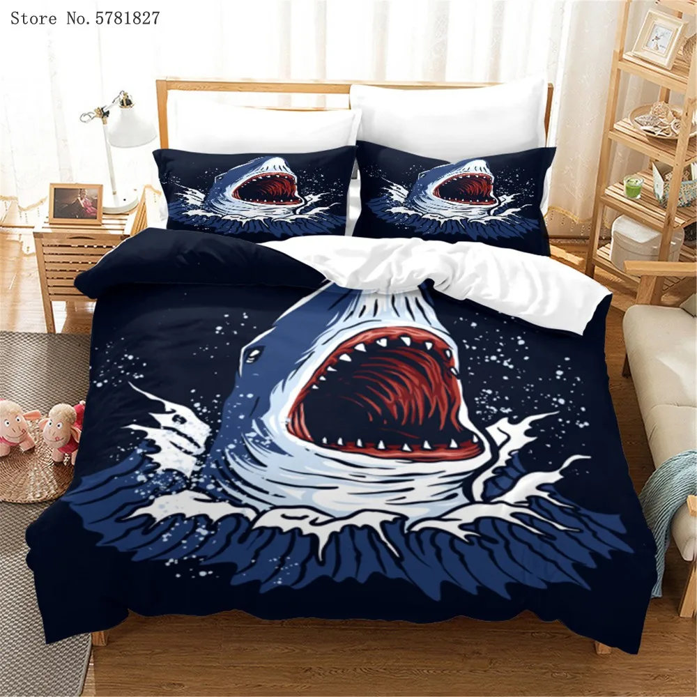

2/3 Pieces Cartoon Shark Bedding Set Huge Animal Duvet Cover Home Custom Blue Bed Quilt Cover For Bedroom Bed Cover Set Decor