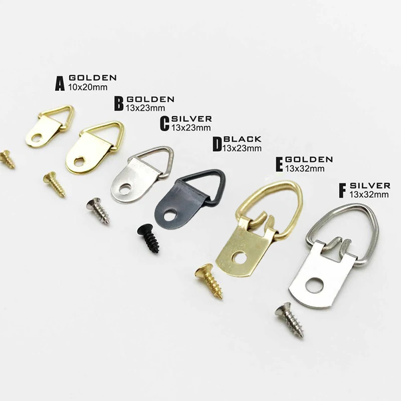 

50pcs Triangle D-Ring Hanging Oil Painting Mirror Picture Frame Hanger Photo Wall Hook With screws Furniture Accessories