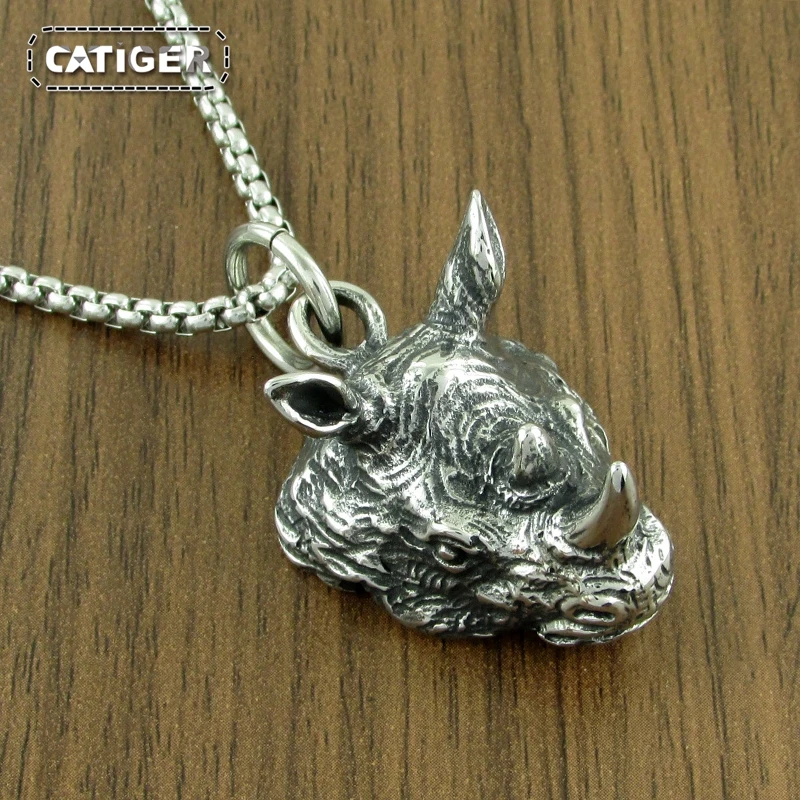 Кулон с головой носорога в стиле панк 316 из нержавеющей стали серебряного цвета
