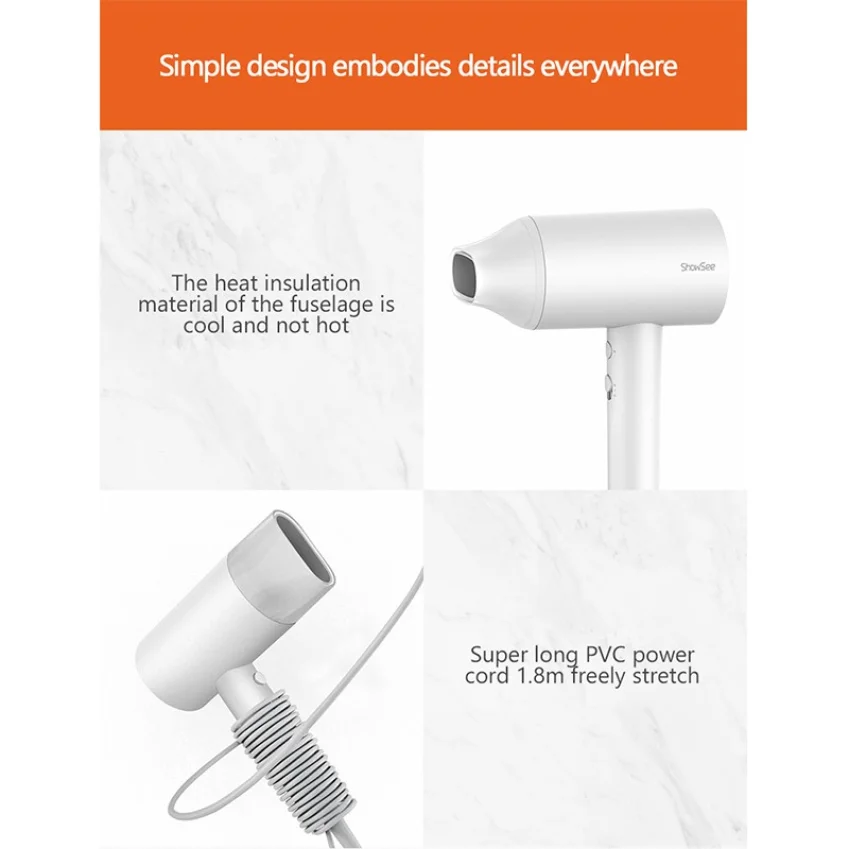 Фен Xiaomi ShowSee компактный портативный с мощным ветром 1800 Вт 100% оригинал | Бытовая