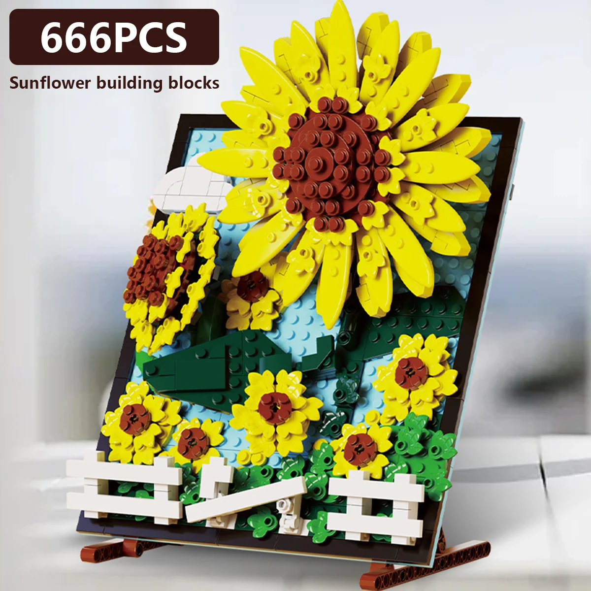 

666pcs City Street View Idea Sunflower Building Bricks 3D Bouquet Plant ​MOC Tree Blocks Construction Toys for Kids Decorative