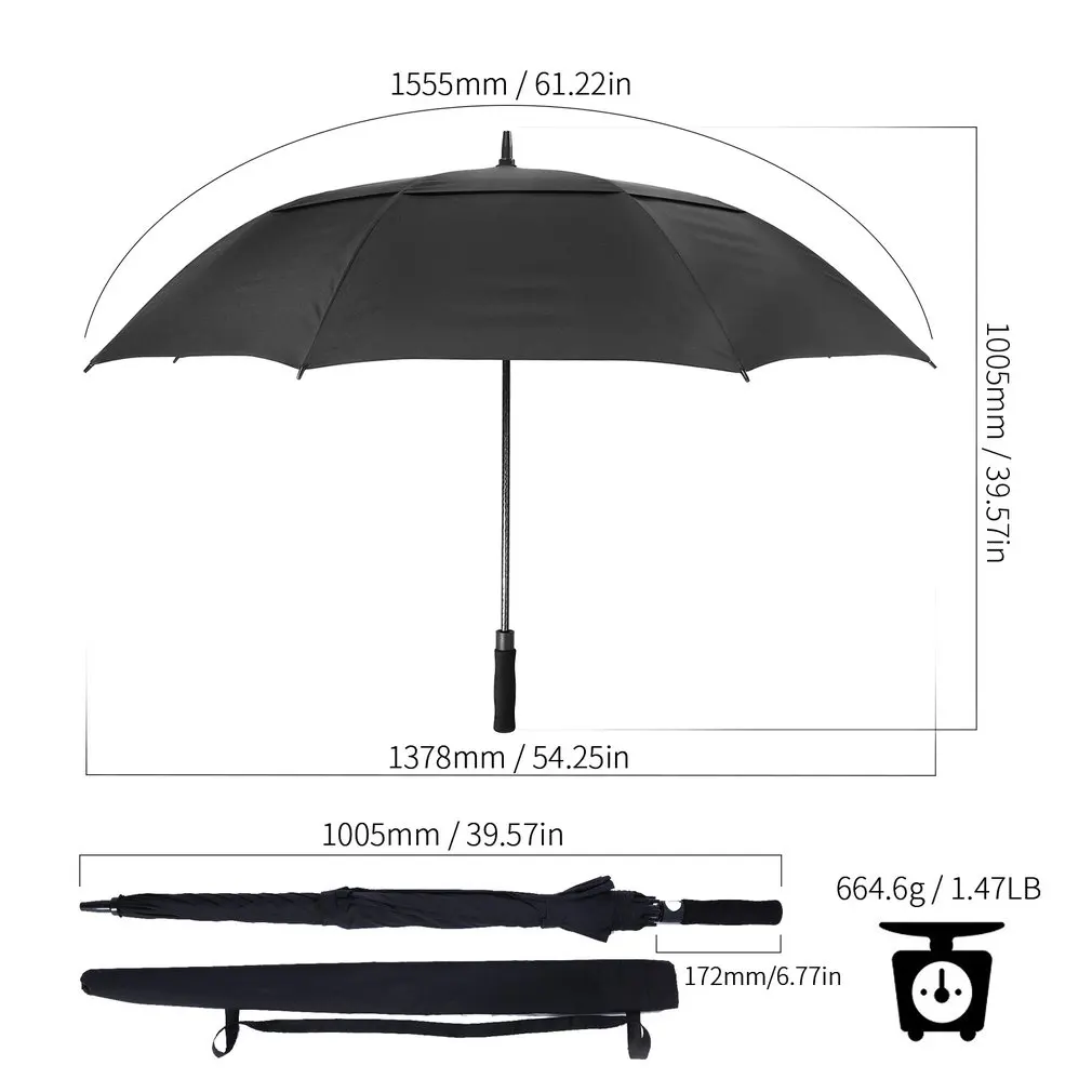 

Extra Large Umbrella Injection Technics Fiberglass Golf Umbrella Shaft Double-canopy Windproof Waterproof Automatic Open