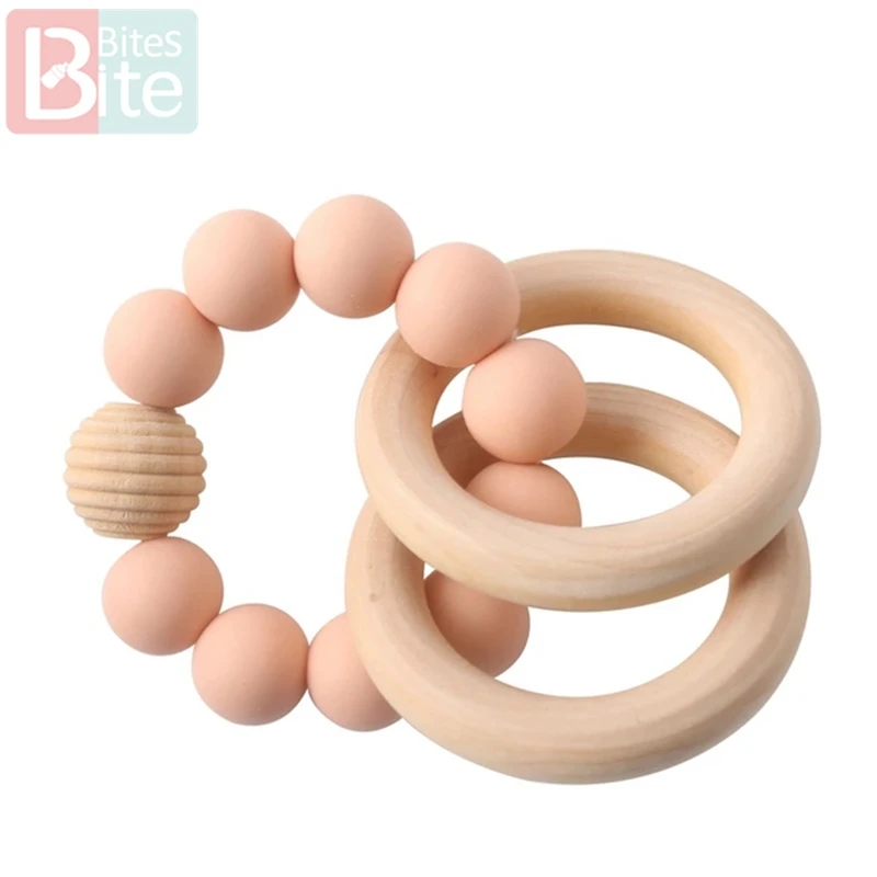 Peachy Rattle 1 шт. детский силиконовый Прорезыватель для браслетов младенцев, погремушка, силиконовые бусины с резьбой, браслеты, прорезыватели, ювелирные изделия, деревянные кольца для грызунов - Цвет: Peachy Rattle