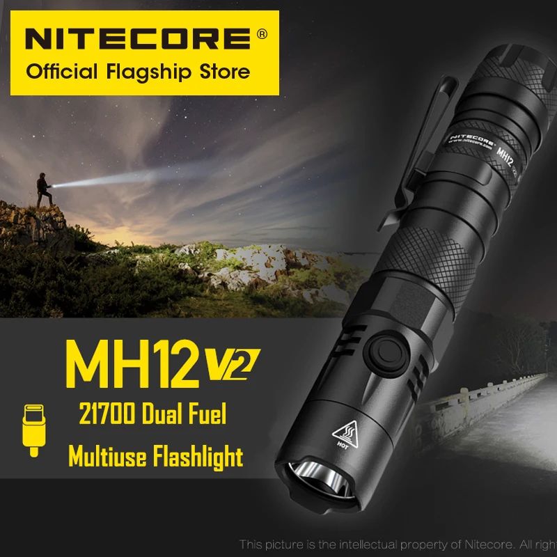 NITECORE MH12 V2 strong light highlights 1200 lumen type-c direct charging tactical duty flashlight portable olight spotlight