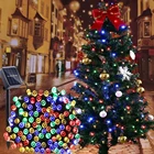 Рождественская уличная гирлянда на солнечной батарее, водонепроницаемая гирлянда, гирлянда, разноцветные 200 светодиодов, 8 режимов, гирлянда на солнечной батарее для вечерние