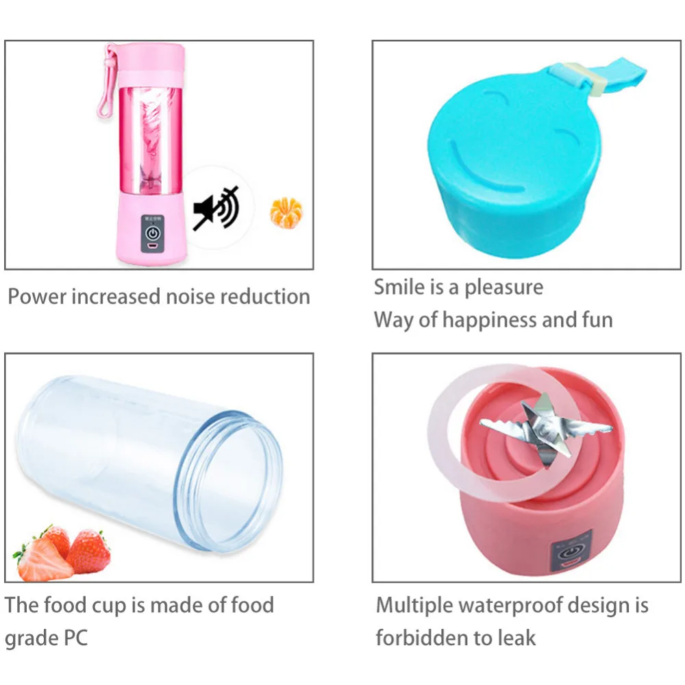 6-лист Мини соковыжималка с зарядкой от USB электрическая соковыжималка чашки Портативный Кубок фрукты чаша для смешивания Миксер для фруктов машина 400 мл