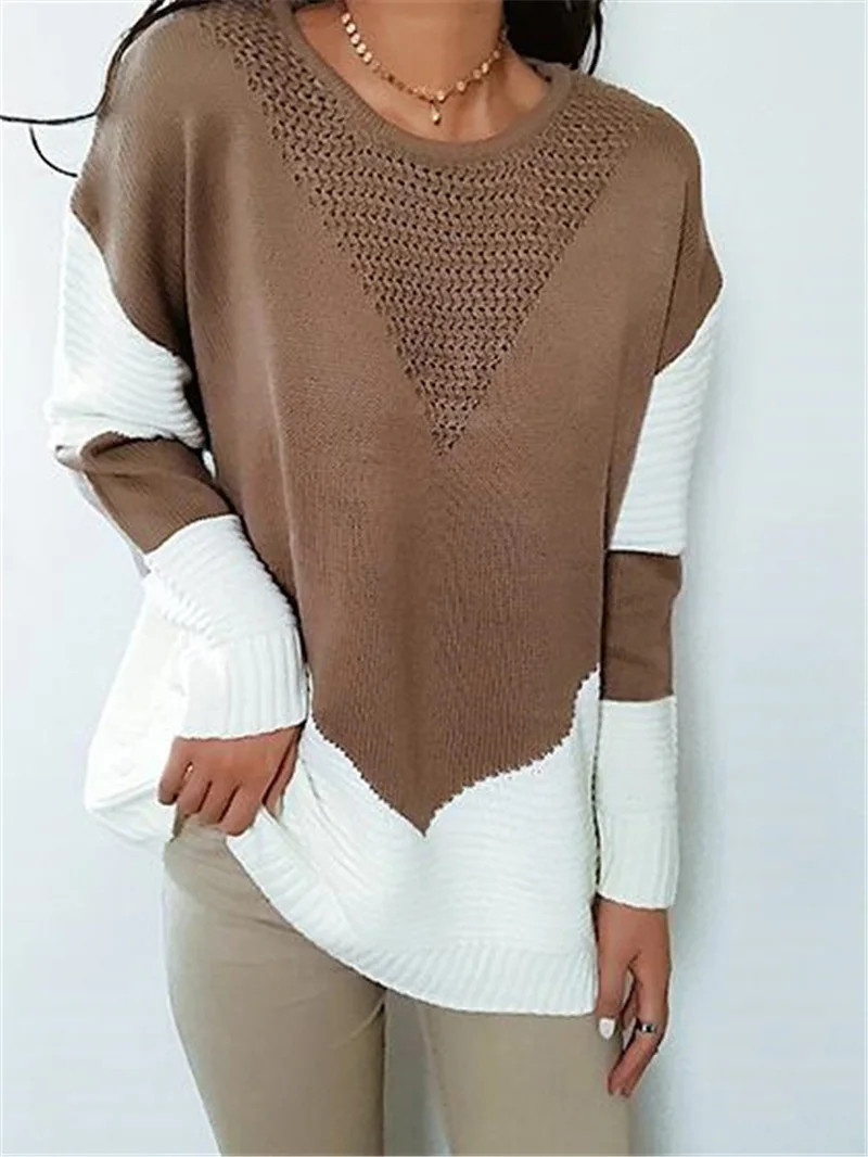 Свитер женский в стиле пэчворк с длинным рукавом | Женская одежда