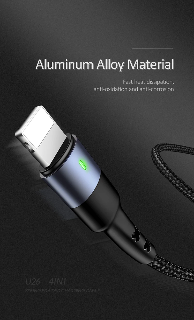 USAMS 4 в 1 мульти usb Кабель зарядного устройства для iPhone xs samsung huawei xiaomi линия зарядки для lightning micro usb type c кабель led