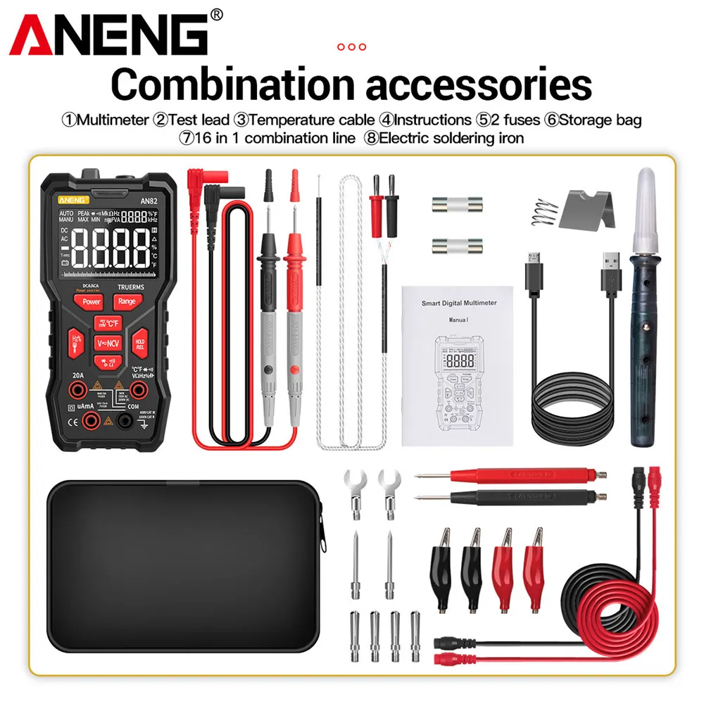 

ANENG AN82 PRO Digital Multimeter Professional 9999 DIY Transistor Capacitor NCV Testers True RMS Analog meter Multimetro