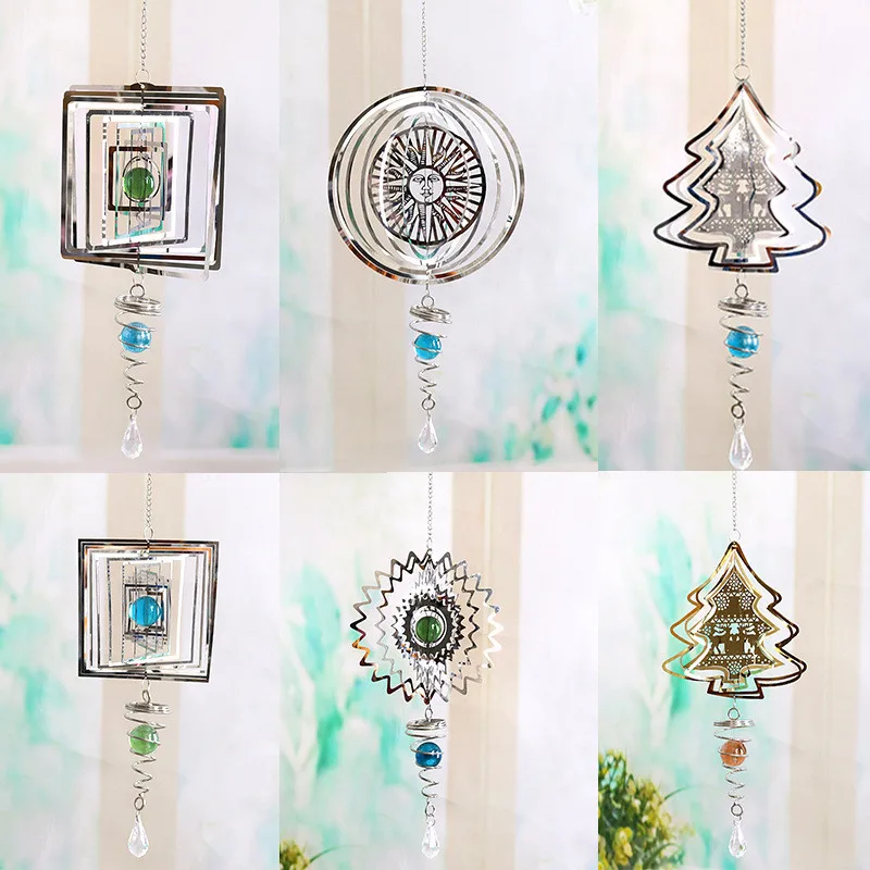 

Stainless Steel 3D Metal Rotating Wind Chime Christmas Pendant Hanging Wind Spinner Spiral Windchimes Garden Yard Home Decor