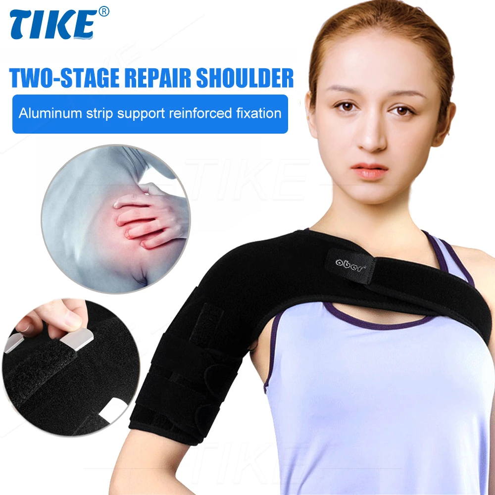 

TIKE Adjustable Single Shoulder Support Back Brace Guard Strap Wrap Belt Band Pads Black Bandage for Recovery Shoulder Stability