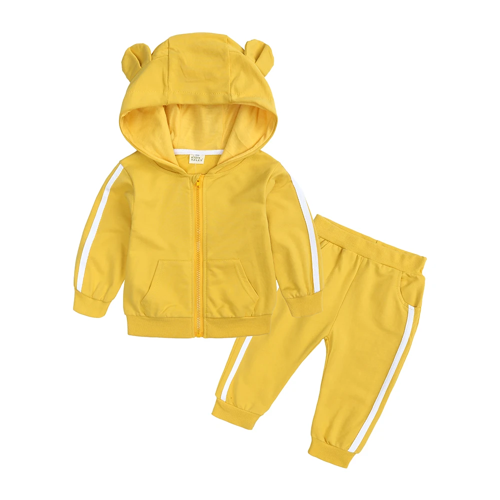 

1-2T Baby Unisex Sports Coat, Fashin Jogger Trousers, Kangaroo Pocket Zipper Animal Bear Ears Hat, Side Pockets Sportswear