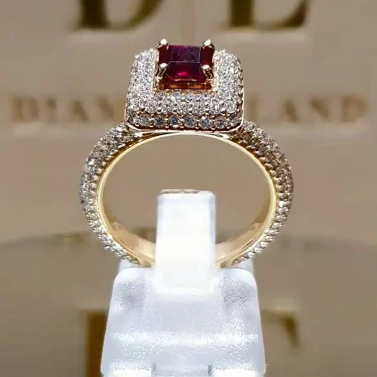 Новый роскошный красный кристалл Элегантные обручальные кольца с полной