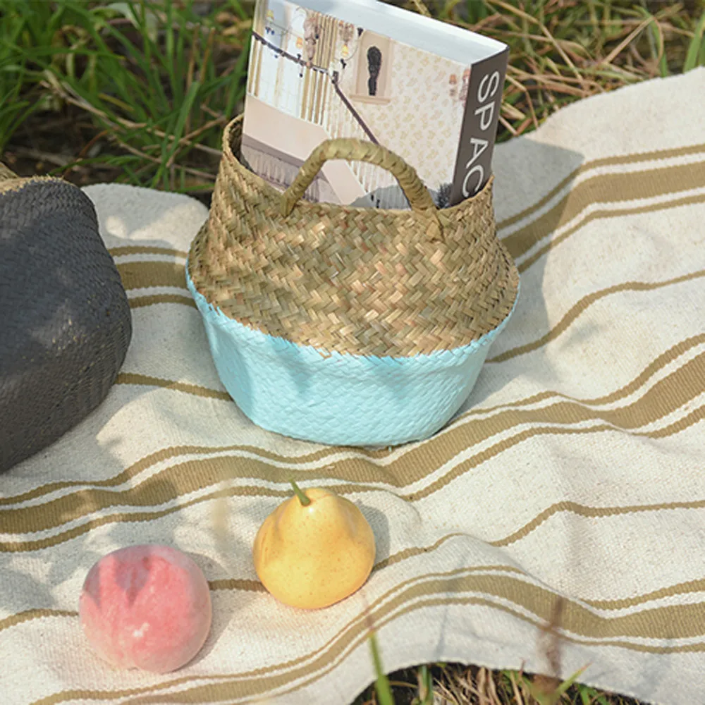 Manual storage basket collapsible laundry straw patch wicker vine seaweed belly garden flowerpot bamboo Maceta de flores | Дом и сад