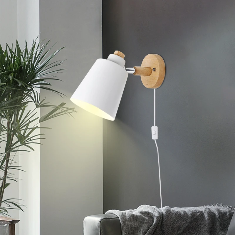 

Современные светильники для Бра, прикроватный светильник для спальни, с деревянной заглушкой, настенное освещение в стиле индастриал, лофт,...