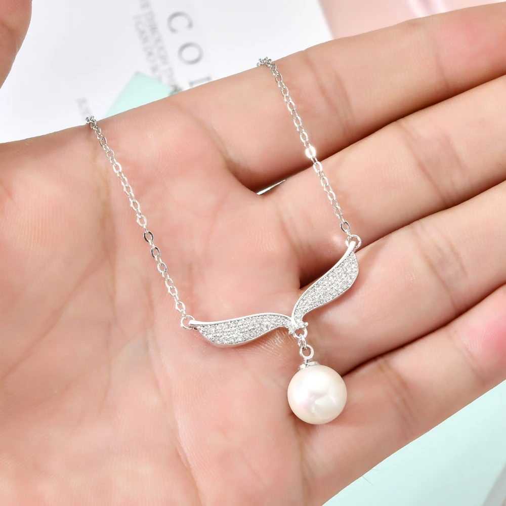 Korean fashion temperament angel wings pearl zircon pendant women/girl innocent romantic jewelry gift D-040 | Украшения и