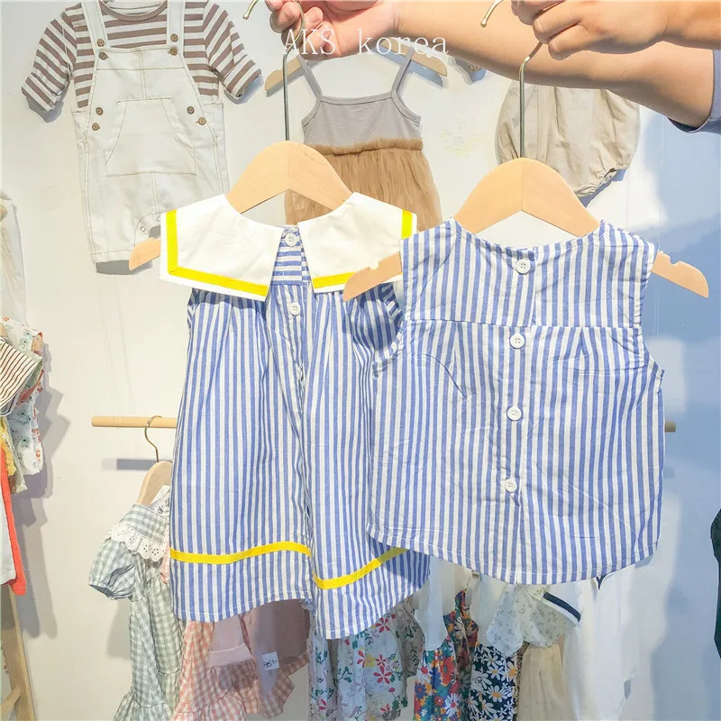 Kids Dresses for Girls Summer New Treasure Dress Boys Shirt College Wind Stripe Sister | Детская одежда и обувь