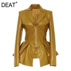 Женская короткая куртка на молнии DEAT, куртка из искусственной кожи с отложным воротником и длинными рукавами, с высокой талией, на осень и зиму, WJ74616, 2021