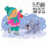 winter girl and dog new metal carbon cutting dies stencils for scrapbooking craft album knife mold embossing stamp and die %d0%bf%d0%b0%d1%81%d1%85%d0%b0