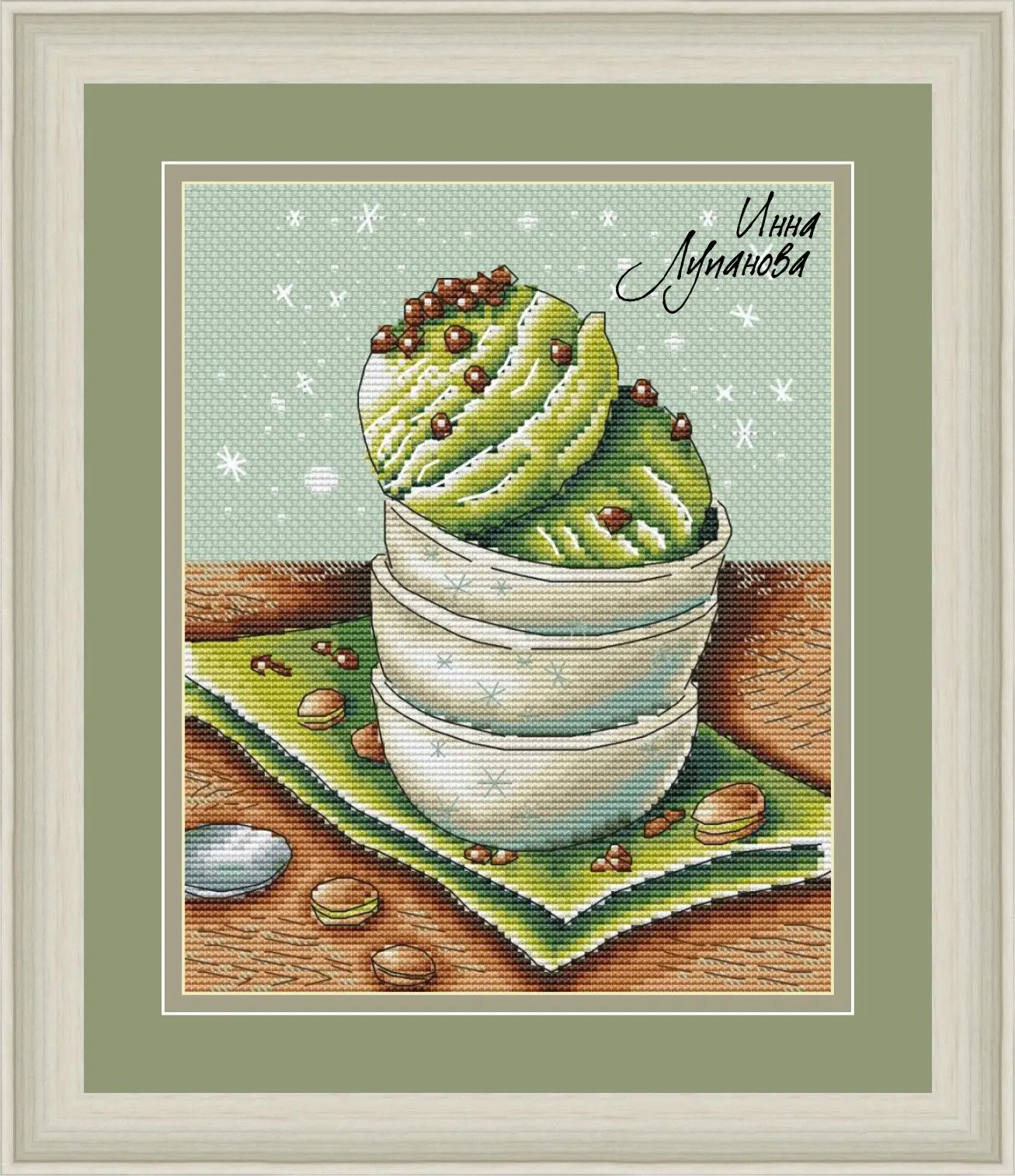 

GG Piggyhan pig cross stitch kit Animal cotton thread Pistachios and ice cream stitching embroidery DIY