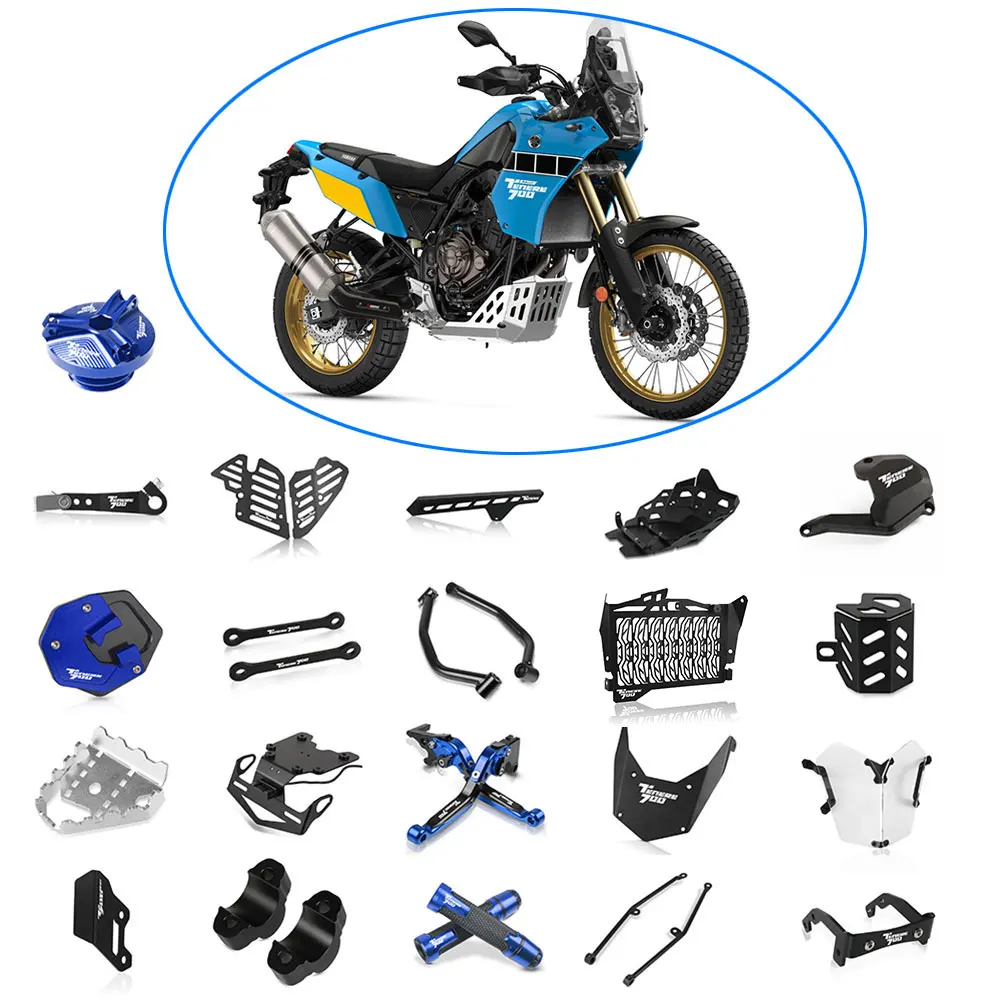 

For Yamaha Tenere 700 TENERE700 2019-2021 Motorcycle Accessories Brake Clutch Levers/Radiator Guard/Side Stand Enlarge/Oil Cup